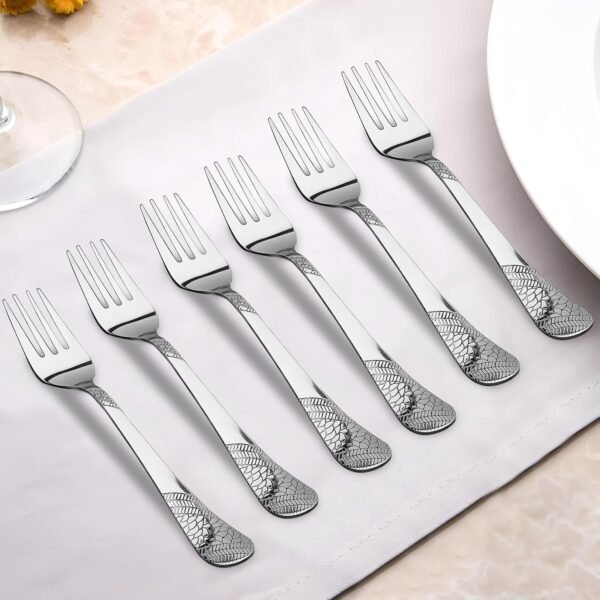 Parage 6 Pieces Stainless Steel Fork Set, 16 cm Long, Premium for Home & Kitchen, Luxury Dining Tableware Cutlery Set Gift for House Warming, Silver Imperial Design