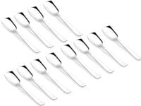 Parage Stainless Steel Set of 12 Ice Cream Spoons, Silverware Spoon Set, Dinner Spoon Length 13.5cm, Food Grade Silverware for Home & Kitchen, Durable Stylish, 12 Silver Spoons