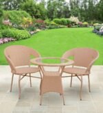 Patio Seating Chair and Table Set of 3 Outdoor Furniture Garden Patio Seating Set 2 Chairs & 1 Table Balcony Furniture Coffee Table Sets - (Light Brown) - Hdpe Rattan Uv, 24 Inch