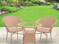 Patio Seating Chair and Table Set of 3 Outdoor Furniture Garden Patio Seating Set 2 Chairs & 1 Table Balcony Furniture Coffee Table Sets - (Light Brown) - Hdpe Rattan Uv, 24 Inch