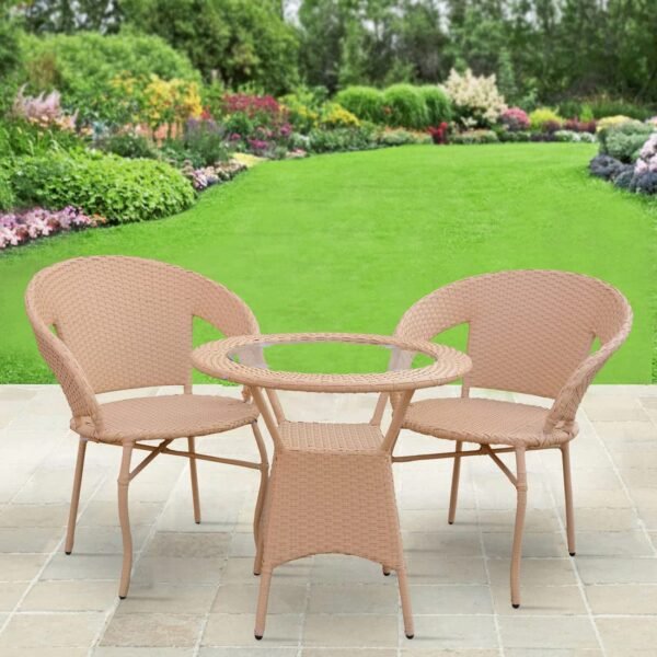 Patio Seating Chair and Table Set of 3 Outdoor Furniture Garden Patio Seating Set 2 Chairs & 1 Table Balcony Furniture Coffee Table Sets - (Light Brown) - Hdpe Rattan Uv, 24 Inch