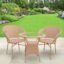 Patio Seating Chair and Table Set of 3 Outdoor Furniture Garden Patio Seating Set 2 Chairs & 1 Table Balcony Furniture Coffee Table Sets - (Light Brown) - Hdpe Rattan Uv, 24 Inch