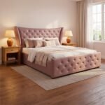 Pearl Upholstered Queen Size Bed with Box Storage for Bedroom | Elegant Wooden Double Bed with Storage | Platform Cot Palang with Tufted Headboard | 6.5 x 5 Ft | Sheesham Wood | Mauve