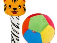 Pikipo Soft Ball (Small, 11cm) and Tiger Face Soft Rattle Combo