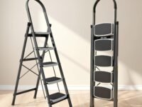 Plantex Steel 5 Step Ladder for Home/Wide Anti Skid 5 Step Ladder Foldable/5 Year Manufacturer Warranty By Plantex (Gray & White)