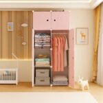 Plastic Wardrobe for Kids-Cupboard for Clothes, Almirah for Clothes, Baby Collapsible Wardrobe, Multi-Purpose Kids Storage Rack for Home Toy Kitchen Floor, Sink Living Room (Pink, 8-Door)