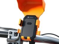 Portronics Mobike 4 Plus Handlebar Mount Mobile Holder with Sunshade & Light Rain Protection, One-Press Release, 360° Rotation, 4-Point Grip Lock, Fits 5.4–6.7 Inch Smartphones, for Maps & Navigation
