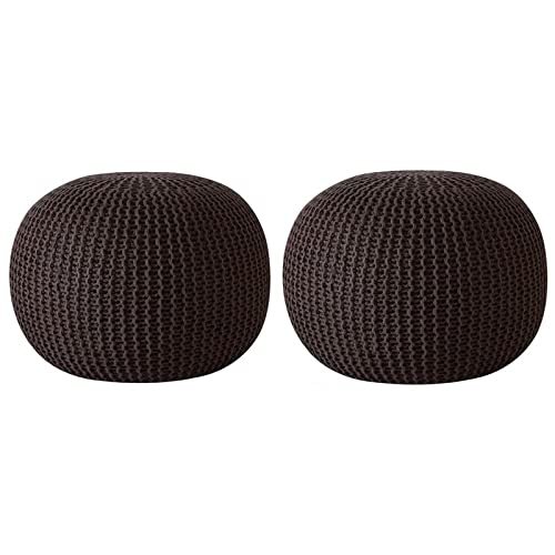 Pouf for Living Room Sitting Round Ottoman Bean Filled Stool for Foot Rest Home Furniture Rope Twisted Brown Bean Bag - (Pack of 2)