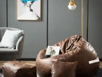 Premium Imported Soft Vegan Leather Bean Bag with Rectangular Footrest and Comfy Cushion with Beans Filled I Ready to Use Bean Bag Chair Color- (XXL, Brown)