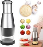 Pressed Garlic Chopper - Multifunctional Hand Press Chopper Kitchen Tool - Stainless Steel Garlic Masher for Mincing Garlic, Slicing Peppers and Onions