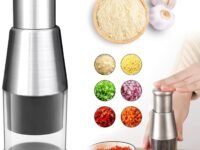 Pressed Garlic Chopper - Multifunctional Hand Press Chopper Kitchen Tool - Stainless Steel Garlic Masher for Mincing Garlic, Slicing Peppers and Onions