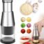 Pressed Garlic Chopper - Multifunctional Hand Press Chopper Kitchen Tool - Stainless Steel Garlic Masher for Mincing Garlic, Slicing Peppers and Onions