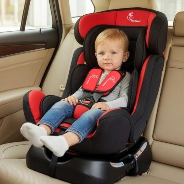R for Rabbit Convertible Baby Car Seat Jack N Jill Grand Innovative ECE R44/04 Safety Certified Car Seat for Kids of 0 to 7 Years Age with 3 Recline Position (Red Black)