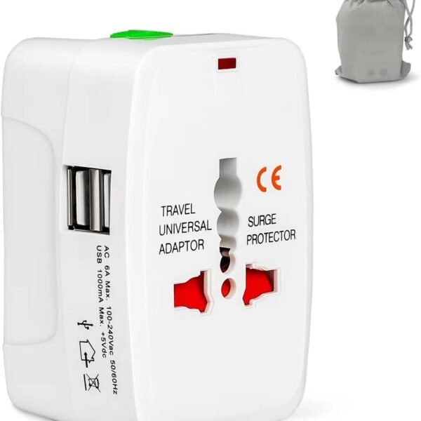 RECLUSE Universal Travel Adapter All in One Worldwide Travel International Plug Fast Charger Adapter and Wall Charger with 2 USB Ports Compatible with Smart Phone, Laptop, Mobile, Camera, Tablet