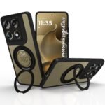 RIGGEAR Shockproof Sleek Hybrid Armor 360° Rotating Magnetic Ring Stand Back Cover Case Compatible with MagSafe Accessories for Motorola Moto Signature 5G (Clear PC + Black TPU Bumper)