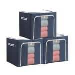 Raggle 2 PCS polycotton Clothes Storage Organizer Bins, Foldable Storage Bins-Cloth Steel Frame Storage Box with Foldable Clear Window & Reinforced Handles (Blue, 100L-2)