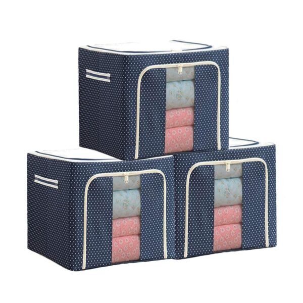 Raggle 2 PCS polycotton Clothes Storage Organizer Bins, Foldable Storage Bins-Cloth Steel Frame Storage Box with Foldable Clear Window & Reinforced Handles (Blue, 100L-2)