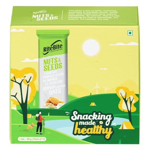 RiteBite 4g Protein Bar, Nuts & Seeds | With Flax Seeds, Pumpkin Seeds | 0 Added Sugar, No Cholesterol & Trans Fat Energy Bar, 35g (Pack of 12)