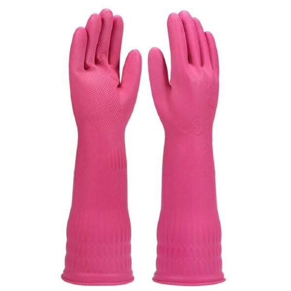 Rubber | Reusable | Heavy Duty | Hand Gloves For Dishwashing | Gardening | Kitchen Cleaning Non-Slippery kitchen | Food Processing | Industrial Long Elbow Length1 Pair (Pink,)