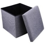 SILENCIO Wood Folding Organizer Storage Ottoman Bench Footrest Stool Coffee Table Cube, Camping Fishing Toys Chest Stool, Quick And Easy Assembly, 22L Capacity, Padded (Size: 30X30X30 Cm, Light Grey)
