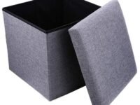 SILENCIO Wood Folding Organizer Storage Ottoman Bench Footrest Stool Coffee Table Cube, Camping Fishing Toys Chest Stool, Quick And Easy Assembly, 22L Capacity, Padded (Size: 30X30X30 Cm, Light Grey)