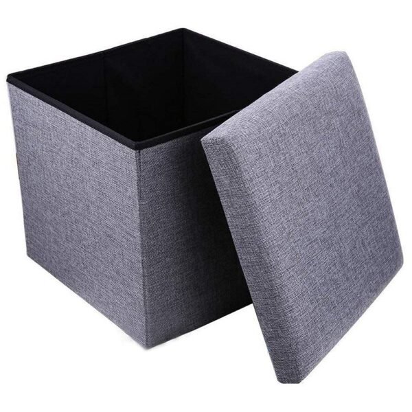SILENCIO Wood Folding Organizer Storage Ottoman Bench Footrest Stool Coffee Table Cube, Camping Fishing Toys Chest Stool, Quick And Easy Assembly, 22L Capacity, Padded (Size: 30X30X30 Cm, Light Grey)