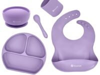 SNOWIE SOFT® 5pcs Silicone Tableware Kit for Baby Foodgrade Silicone Tableware Kit Baby Plate & Bowl with Sucker,Cup,Spoon Bib Food Grade BPA-Free Dishwasher & Microwave Safe Product