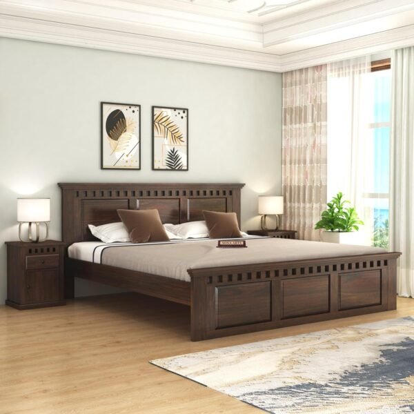 SONA ART & CRAFTS Kuber Solid Sheesham Wood Bed Queen Size Without Storage (78x60) Double Bed Queen Size Cot for Bedroom (Walnut Finish)