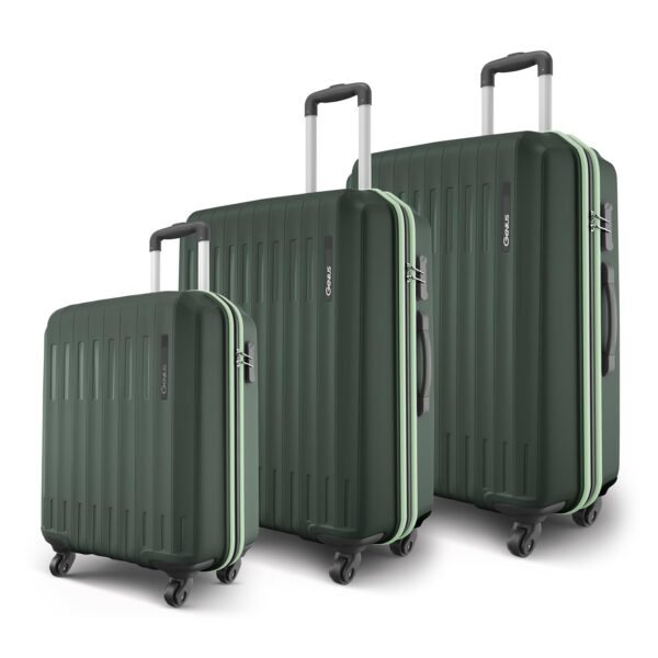 Safari Genius Alley Set of 3 (Cabin + Medium + Large) Trolley Bags Hard Case Polypropylene, 4 Wheels, 360 Degree Wheeling Luggage, Suitcase for Travel, Trolley Bags for Travel, Deep Forrest