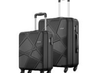 Safari Medium Polypropylene Pentagon Hardside Small and Size Cabin & Check-in Luggage Set of 2 Speed_Wheel 8 Wheel Suitcase Trolley Bags for Travel Black Color 55Cm & 66Cm