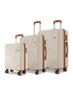 Safari Pentagon Pro 8 Wheels Set of 3, (Cabin + Medium + Large) Trolley Bag, Hard Case Polypropylene, 360º Wheeling Luggage, Suitcase for Travel, Trolley Bags for Travel, Luxury Beige