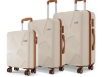 Safari Pentagon Pro 8 Wheels Set of 3, (Cabin + Medium + Large) Trolley Bag, Hard Case Polypropylene, 360º Wheeling Luggage, Suitcase for Travel, Trolley Bags for Travel, Luxury Beige