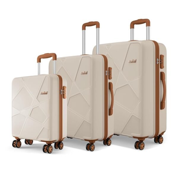 Safari Pentagon Pro 8 Wheels Set of 3, (Cabin + Medium + Large) Trolley Bag, Hard Case Polypropylene, 360º Wheeling Luggage, Suitcase for Travel, Trolley Bags for Travel, Luxury Beige