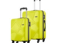Safari Polypropylene (Pp) Pentagon Hardside Small and Medium Size Cabin & Check-in Luggage Set of 2 Suitcase Spinner Trolley Bags for Travel Green Lime Color 55Cm & 66Cm