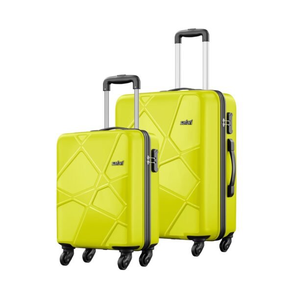 Safari Polypropylene (Pp) Pentagon Hardside Small and Medium Size Cabin & Check-in Luggage Set of 2 Suitcase Spinner Trolley Bags for Travel Green Lime Color 55Cm & 66Cm