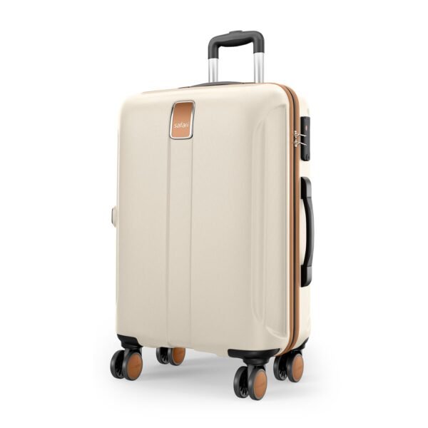 Safari Thorium Royale 8 Wheels 77cm Large Size Trolley Bag Hard Case Checkin Polycarbonate Luggage, TSA Lock, Wet Pouch Organized Interior, Suitcase for Travel, Trolley Bags for Travel, Vanilla Tan