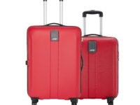 Safari Thorium Sharp Anti-Scratch Combo Set of 2 Red Small, Medium Check-in 4 Wheel Hard Suitcase