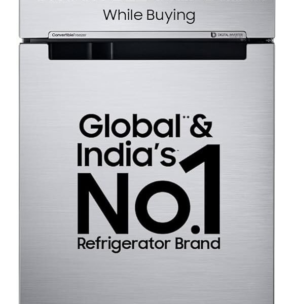 Samsung 236 L, 3 Star, Convertible, Digital Inverter with Display Frost Free Double Door Refrigerator (RT28C3733S8/HL, Silver, Elegant Inox)