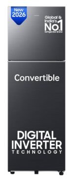Samsung 256 L, 3 Star, Convertible, Digital Inverter Frost Free Double Door Refrigerator (RT40H30U3FHL, Black DOI, 2026 Model)