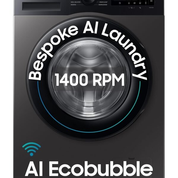 Samsung 9 kg, 5 star, AI EcoBubble, Super Speed, Wi-Fi, Hygiene Steam with Inbuilt Heater, Digital Inverter, Fully-Automatic Front Load Washing Machine (WW90DG5U24AXTL, Inox)