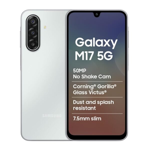 Samsung Galaxy M17 5G Mobile (Moonlight Silver, 6GB RAM, 128GB Storage) | 50MP OIS Triple Camera | Gorilla Glass Victus| IP54 | 6 Gen OS Upgrades | AI | Gemini Live | Lag-free Gaming | Without Charger