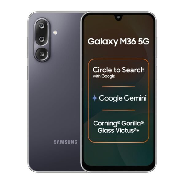 Samsung Galaxy M36 5G Mobile (Velvet Black, 6GB RAM, 128GB Storage) | Google Gemini| Gorilla Glass Victus+ | 7.7mm | AI Enhanced 50MP OIS Triple Camera| Nightography| Lag-free Gaming | Without Charger