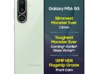 Samsung Galaxy M56 5G Mobile (Light Green,8GB RAM,256GB Storage)| Segment's Slimmest|Gorilla Glass Victus+| 10 Bit HDR Video| 50MP Camera| AI | Vapour Cooling Chamber| Lag-free Gaming| Without Charger