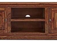 Sheesham Wood TV Stand with 2 Door & Shelf Storage for Living Room Home Entertainment Unit Center Console TV Table Wooden Tv Cabinet (Walnut Finish)