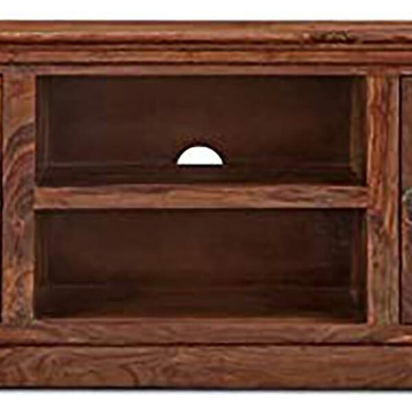 Sheesham Wood TV Stand with 2 Door & Shelf Storage for Living Room Home Entertainment Unit Center Console TV Table Wooden Tv Cabinet (Walnut Finish)