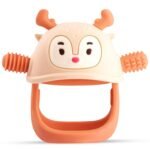 Silicone Reindeer Teether | Teething Toys for 3+ Months Babies, Infant Hand Teether Pacifiers for 3+ Months Breastfeeding Babies, Easy Grip Teething Mitten (Beige)