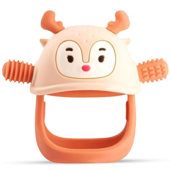 Silicone Reindeer Teether | Teething Toys for 3+ Months Babies, Infant Hand Teether Pacifiers for 3+ Months Breastfeeding Babies, Easy Grip Teething Mitten (Beige)