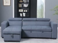 Sofa Cum Bed, Modern Sectional Sofa Bed with Pulled Out Bed, Reversible Sleeper Sofa Chaise with Storage and 2 Stools-33'' H x 92.5'' W x 58'' D (Grey with Black)