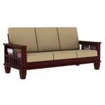 Solid Sheesham Wood 3 Seater Sofa Set for Living Room & Office | Cream Cushion, Rosewood Density 1.5 Inch, Honey Finish
