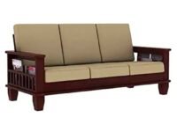 Solid Sheesham Wood 3 Seater Sofa Set for Living Room & Office | Cream Cushion, Rosewood Density 1.5 Inch, Honey Finish